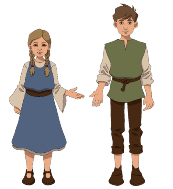 Eine Illustration von einem Mädchen und einem Jungen 